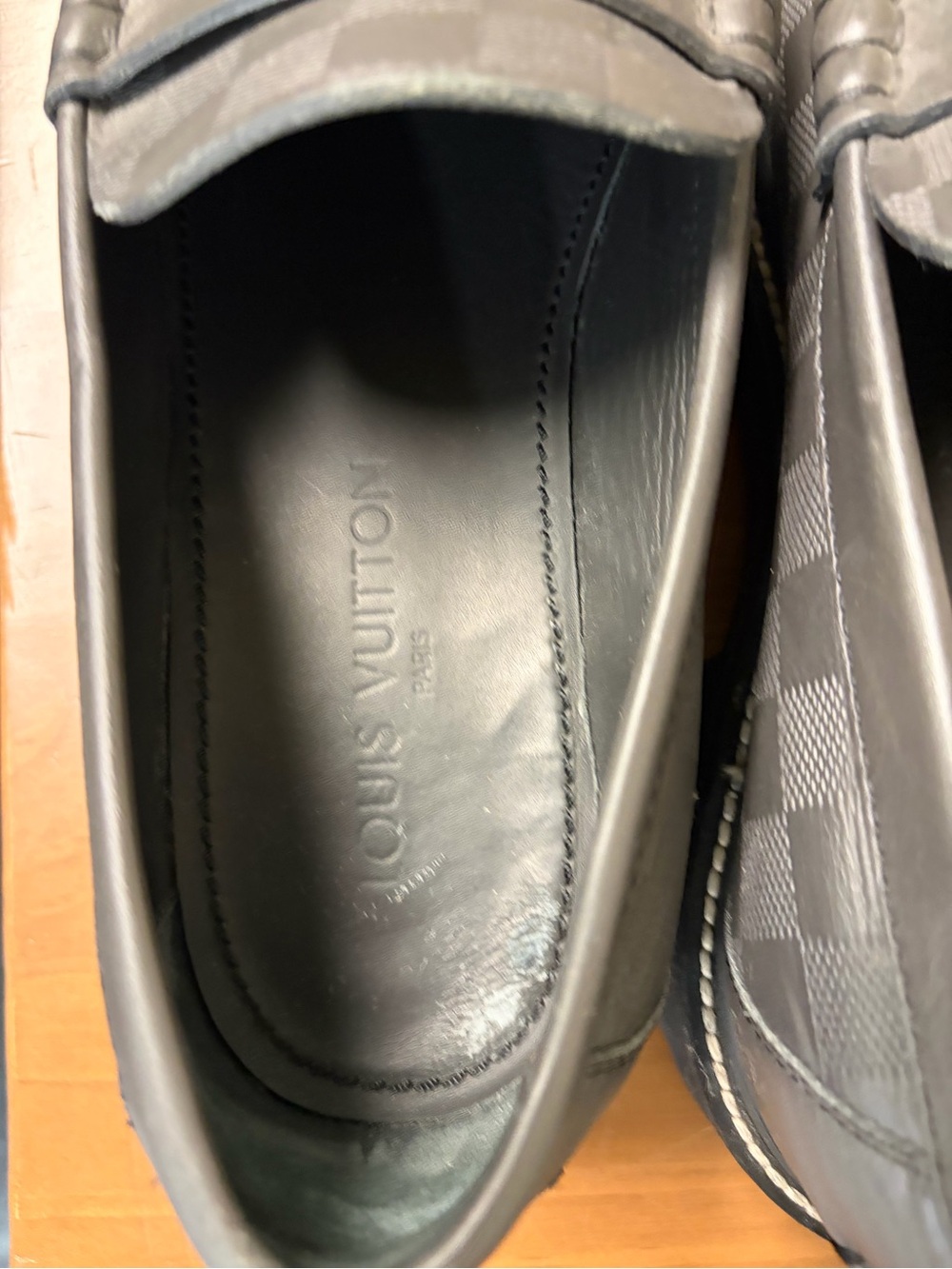 Louis Vuitton Black Damier Embossed Leather Penny Loafers - Picture 11 of 17